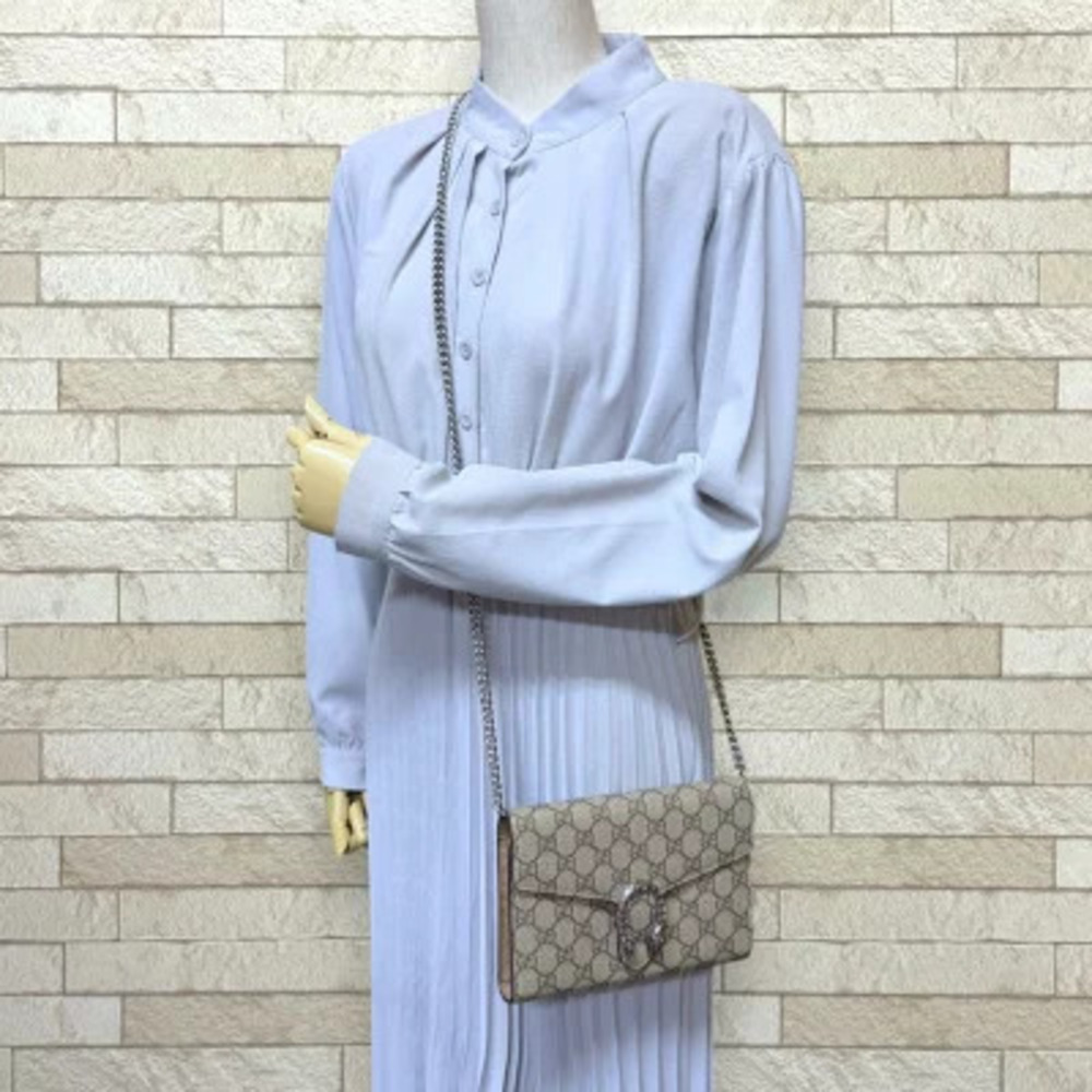 Gucci Cream GG Canvas Shoulder Supreme Beige Dionysus Chain Bag Wallet Cream Tan
